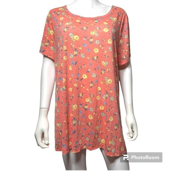 Lane Bryant Peach Floral Scoop Neck Pull Over Blouse Top Size 18/20 - Picture 1 of 8